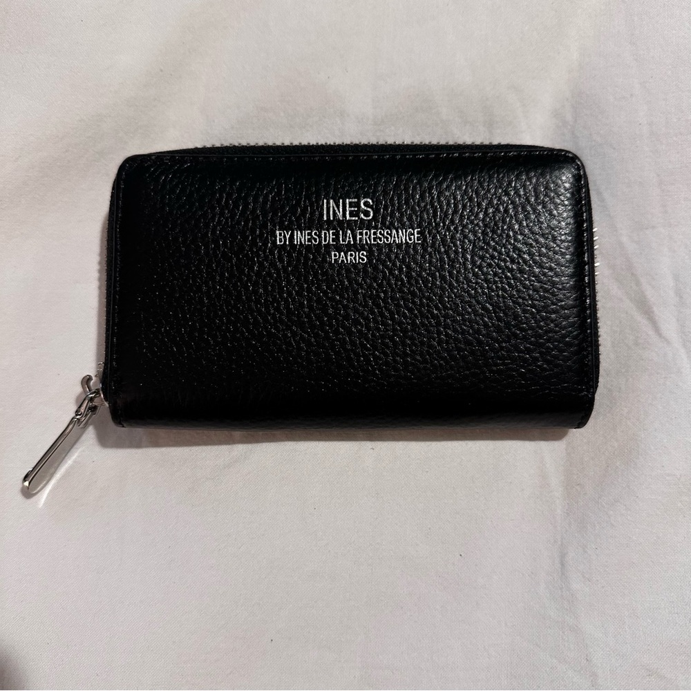 Ines De La Fressange Pebble Black Leather Card Wallet